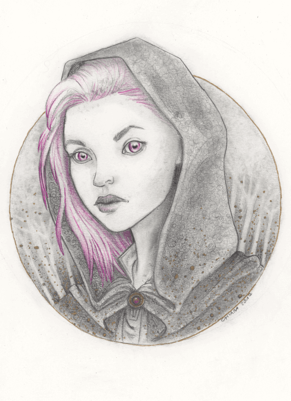 portrait of Tonks done in bw pencils and pink for hair