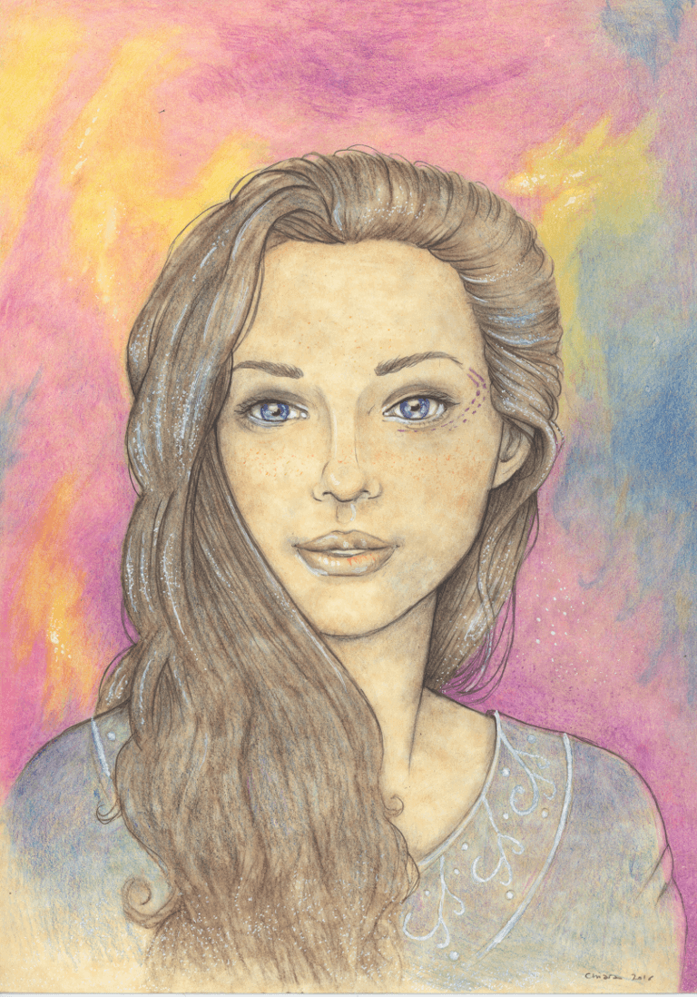 portrait of a woman with coloured pencils